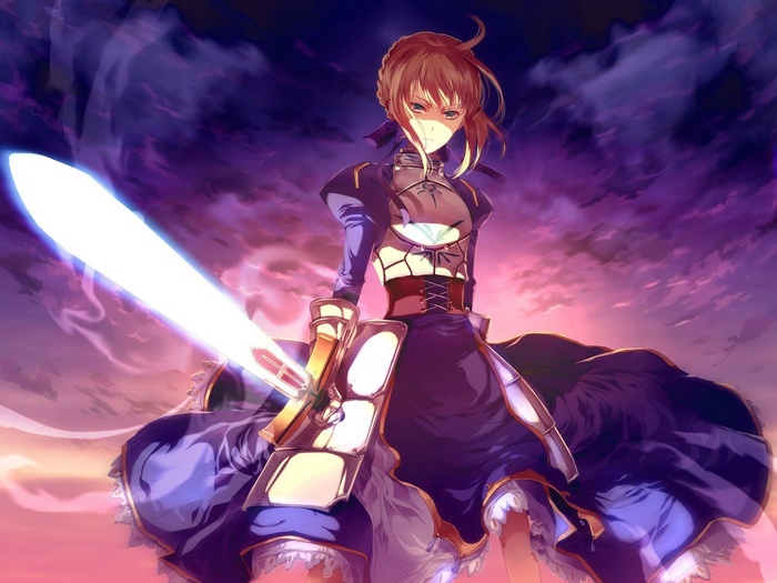 Saber holding a glowing sword