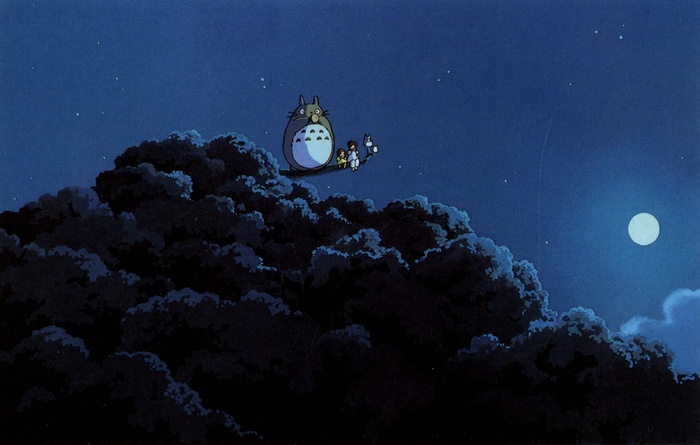 My Neighbor Totoro: Totoro and children on a tree at night