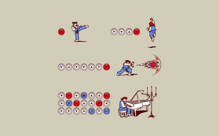 Street Fighter Ryu playing piano and performing Hadouken