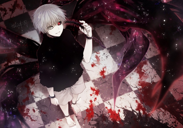 Kaneki Ken from Tokyo Ghoul with dark tendrils