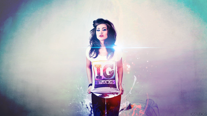 Woman wearing a T-shirt with IG Studios logo
