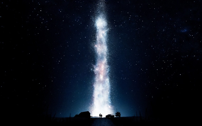 Interstellar movie poster with stars and galaxy