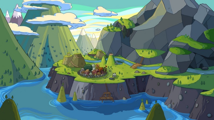 Adventure Time Landscape with Mountains and River