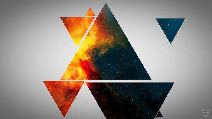 Abstract triangles with space and fire textures