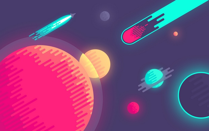 Abduzeedo rocket artwork comet minimalism colorful space art digital art space spaceship planet comic art vector 8-bit