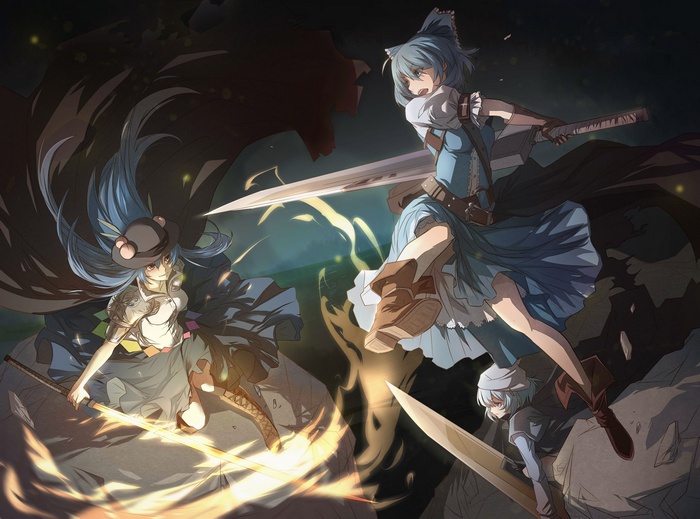 Touhou: Cirno, Tenshi, and Letty Whiterock fighting