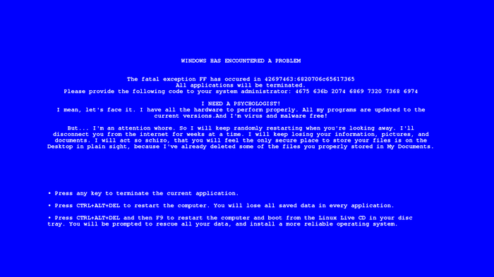 Windows Blue Screen of Death with Error Message
