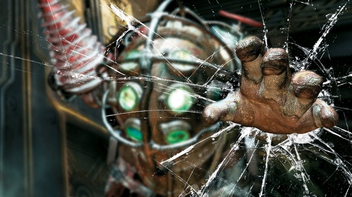BioShock Big Daddy breaking through glass