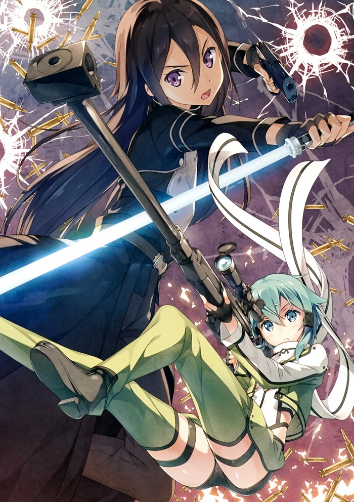 Sword Art Online: Asada Shino and Kirigaya Kazuto in action