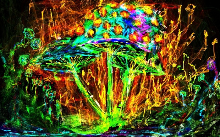 Psychedelic mushroom with colorful fractal patterns