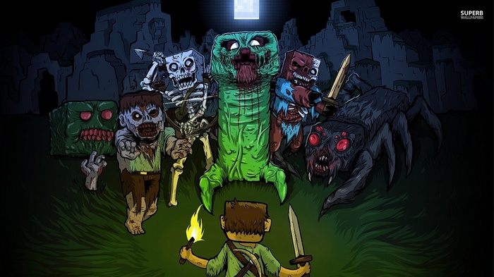 Zombies Steve Minecraft Spider Video Games Creeper Night