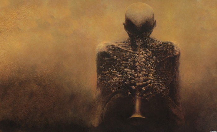 Creepy Scarry Polish Skeleton Zdzisław Beksiński Artwork Fantasy Art Skull Bones
