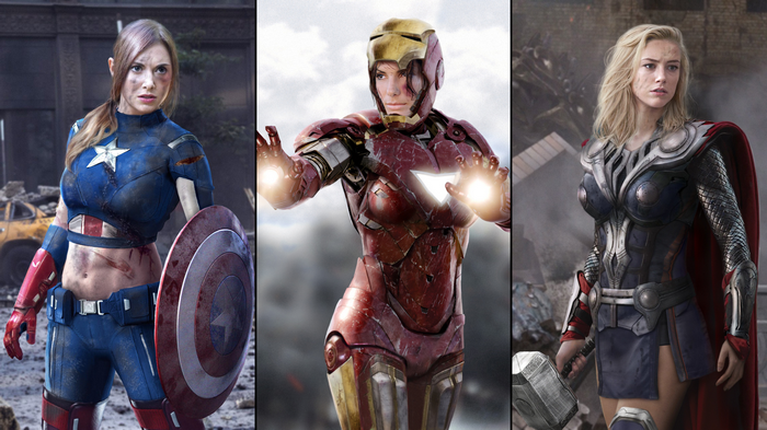 women Alison Brie Captain America Amber Heard blonde rule 63 The Avengers Iron Man Thor face Sandra Bullock fantasy girl Marvel Comics blue eyes collage