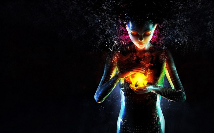 Fantasy girl holding a ball of fire