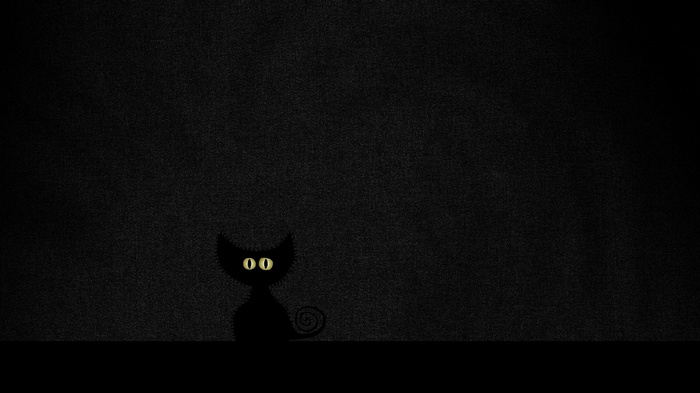 Minimalist black cat with glowing yellow eyes