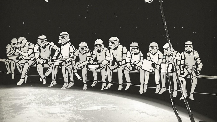 Stormtroopers from Star Wars sitting on a ledge