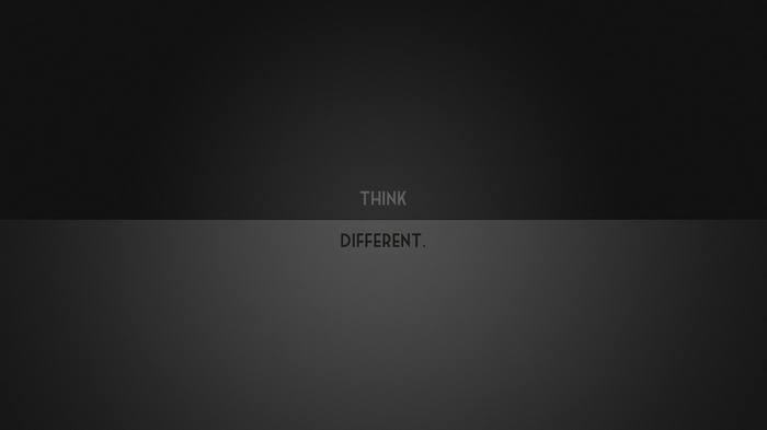 Minimalist typography with the words "THINK DIFFERENT."
