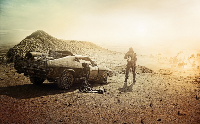 Mad Max: Fury Road car and character in desert