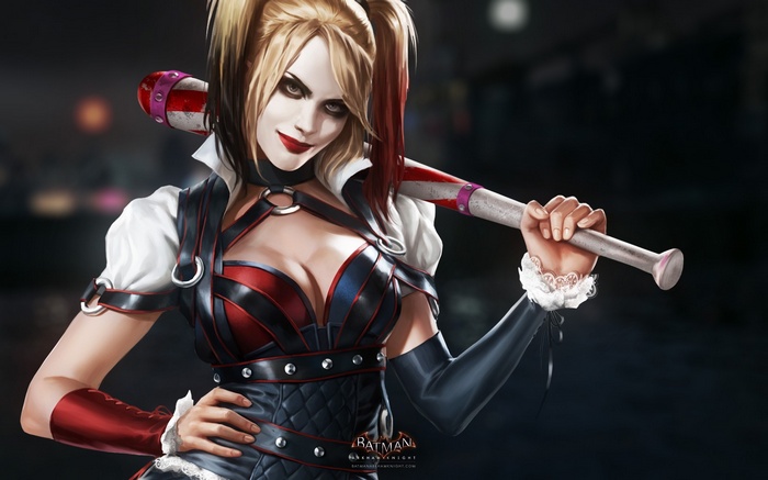 Harley Quinn holding a baseball bat in Batman: Arkham Knight
