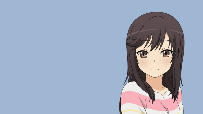 Anime girl with brown hair and striped shirt