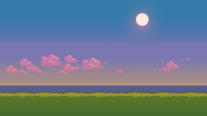 water grass pixel art Sun clouds
