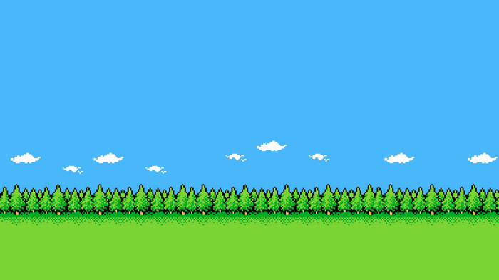 Pixel art landscape with trees and clouds