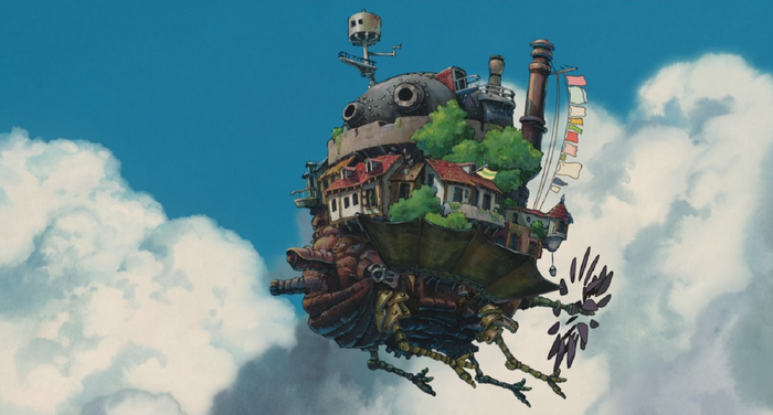Howl's Moving Castle flying in the sky