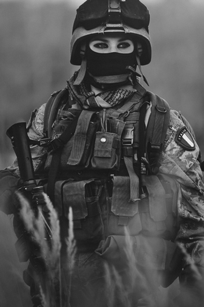 Soldier with a gun in monochrome