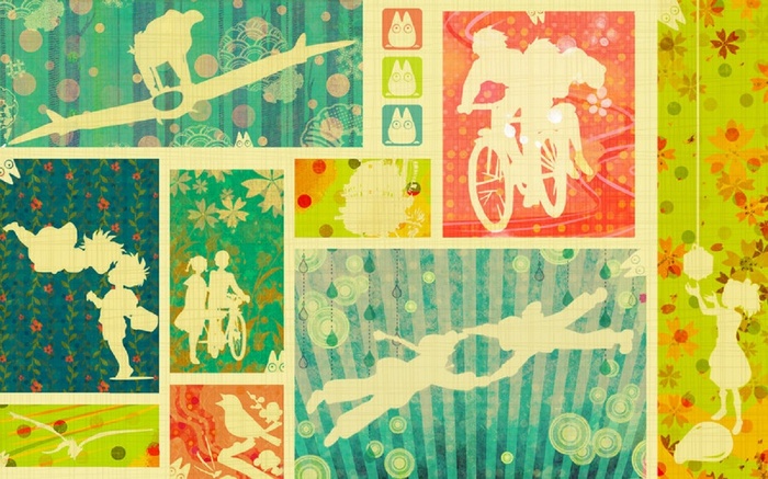 Studio Ghibli characters on a collage background