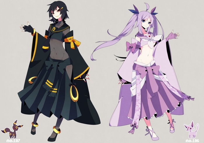 Anime girls inspired by Umbreon and Espeon