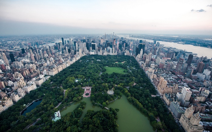 Aerial view of Central Park and New York City skyline