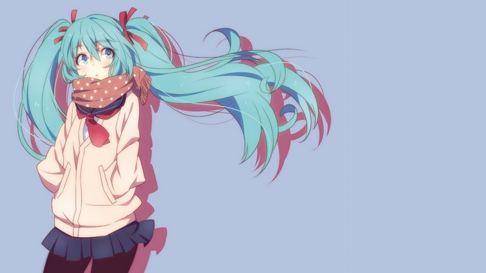 Hatsune Miku wearing a sweater and scarf