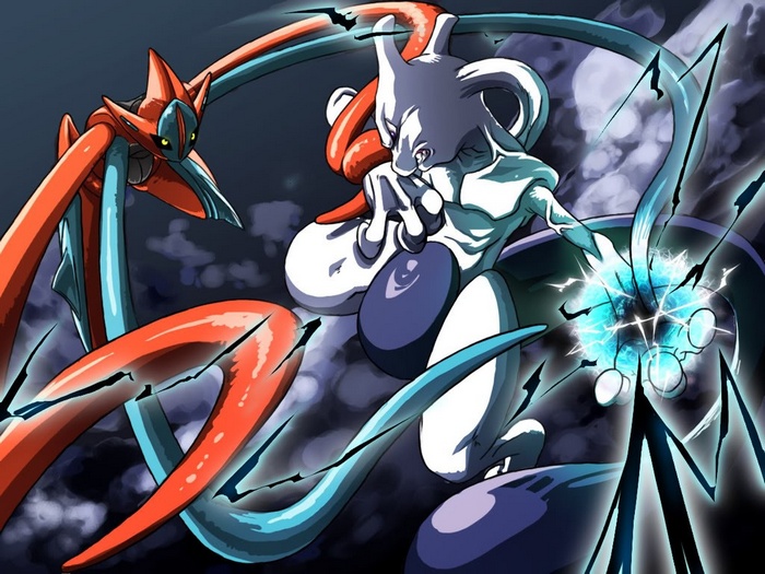 Mewtwo and Deoxys clash in a battle