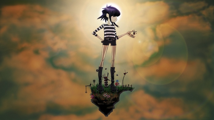 Noodle from Gorillaz on a floating island