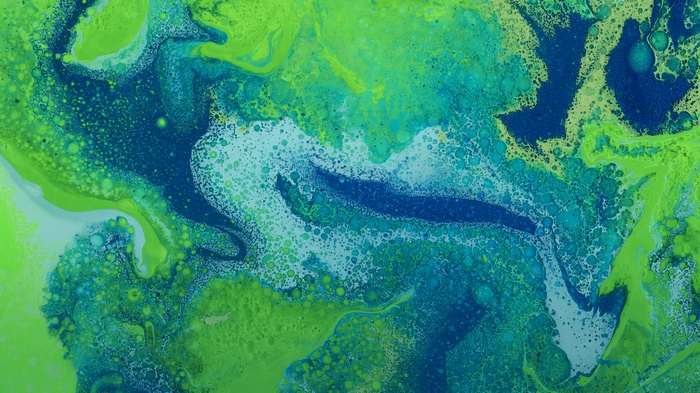 Abstract fluid art with green and blue colors