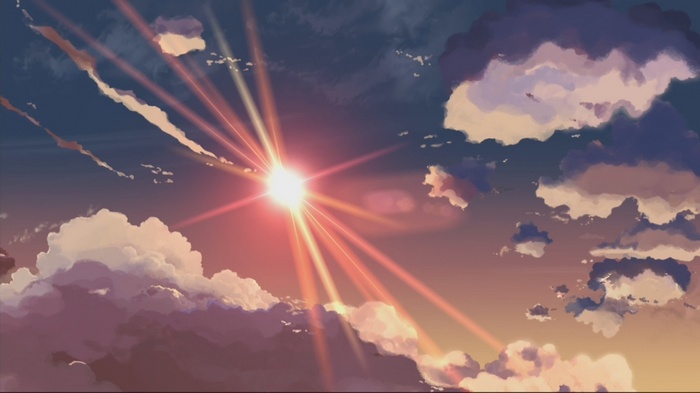 Anime sky with sun and clouds