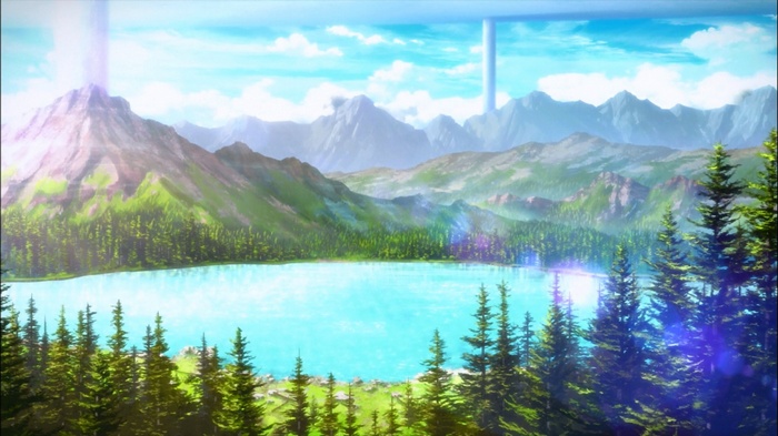 Sword Art Online landscape with mountains and lake