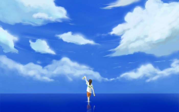 Chihiro in Spirited Away standing in the ocean
