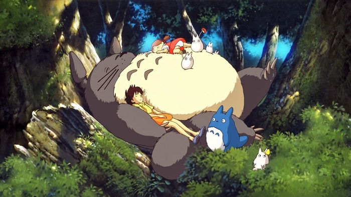 My Neighbor Totoro characters sleeping in a forest