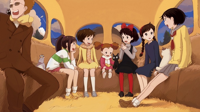 Studio Ghibli Characters in a Hay-Filled Interior