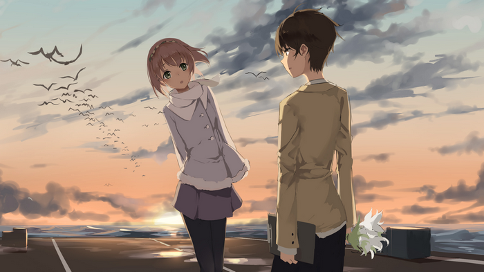 Aldnoah.Zero: Asseylum Vers Allusia and Kaizuka Inaho at sunset