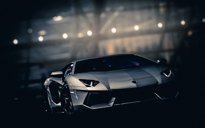 Lamborghini Aventador parked in a dark, moody setting