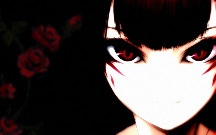 Anime girl with red eyes and roses