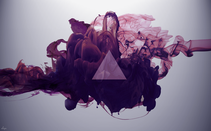 Abstract purple ink smoke with a triangle overlay