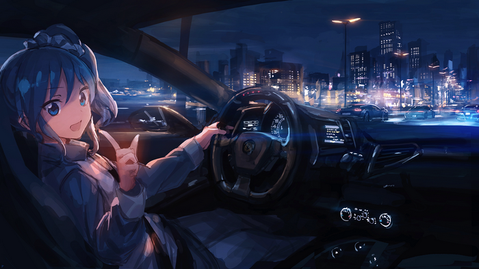 Kiriya Aoi driving a Ferrari at night in the city