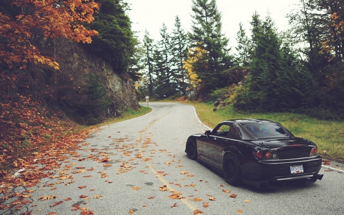 Black Honda S2000 on a Winding Road in Autumn