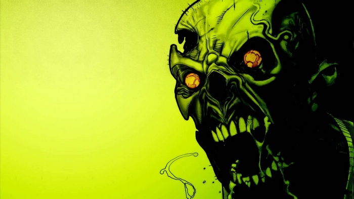 Green zombie artwork with glowing eyes