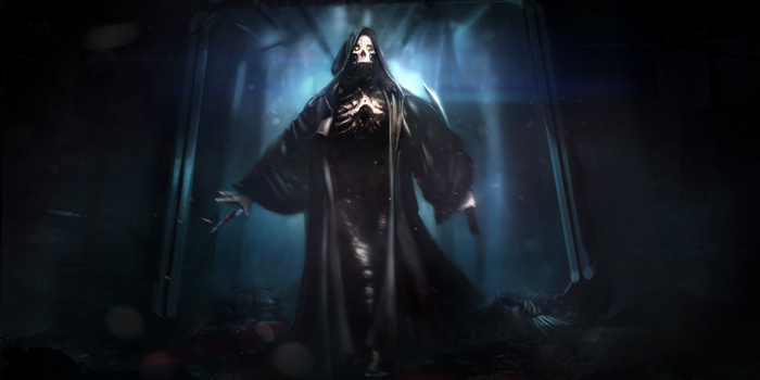 Fantasy art of a skeleton in a dark robe