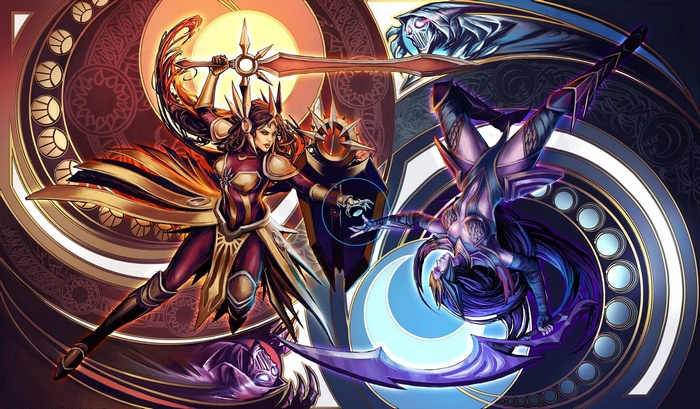 Leona and Diana from League of Legends fighting
