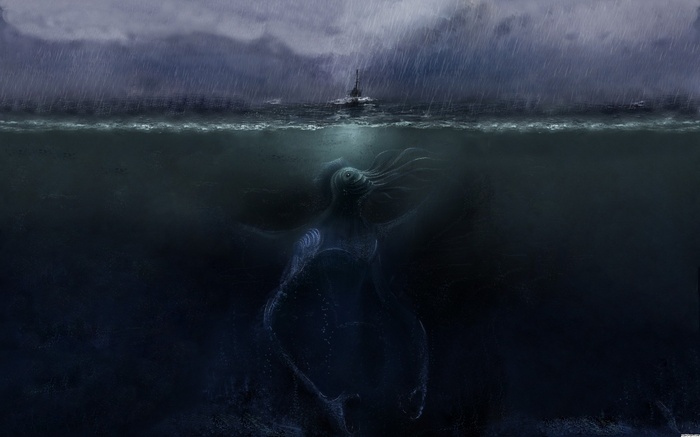 Cthulhu creature emerges from the dark ocean depths